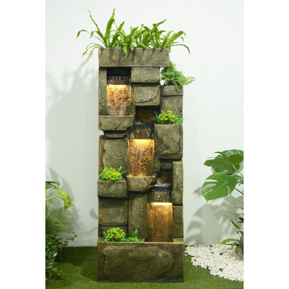 Arcadia Waterfalls 3Tier Stone Wall Fountain Lux Garden